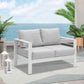 Superjoe Outdoor 2 Seats Patio Aluminum Loveseat Furniture, All-Weather Sofa Couch White Metal Chair with Cushions, Light Grey