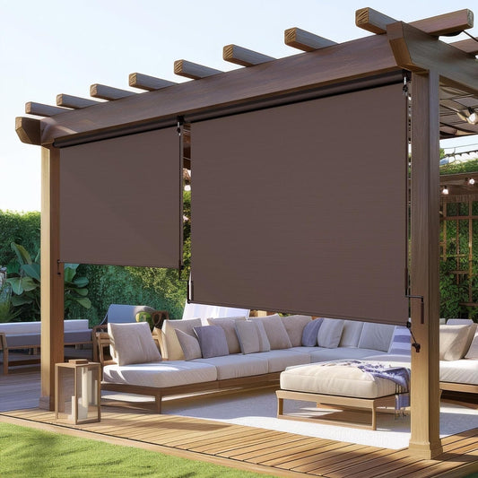 Superjoe Outdoor Roller Shades for Patio New Material with 95% UV Protection, 6'L x 6'W Blinds Roll Up for Gazebo Porch, Deck, Pergola, Blockout Waterproof Protect Privacy, Brown