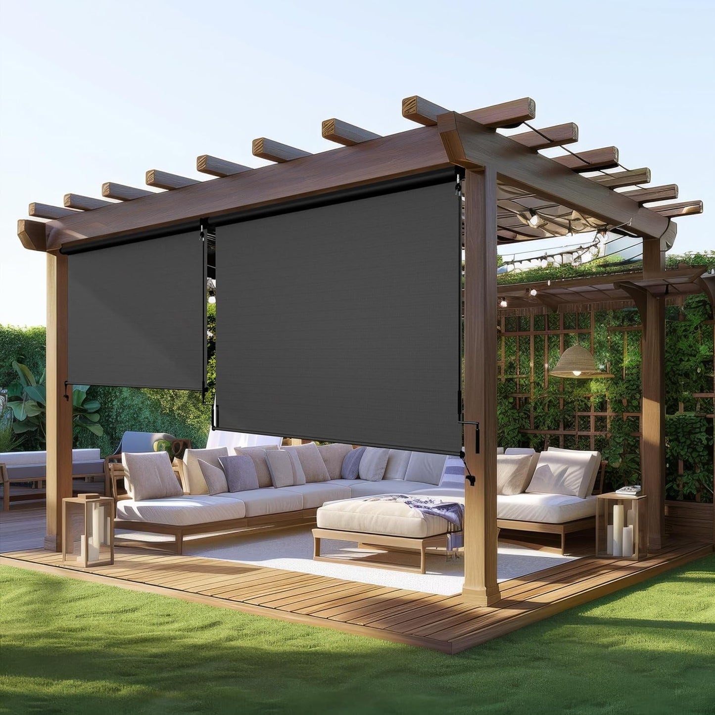 Superjoe Outdoor Roller Shades for Patio New Material with 95% UV Protection, 6'L x 6'W Blinds Roll Up for Gazebo Porch, Deck, Pergola, Blockout Waterproof Protect Privacy, Black