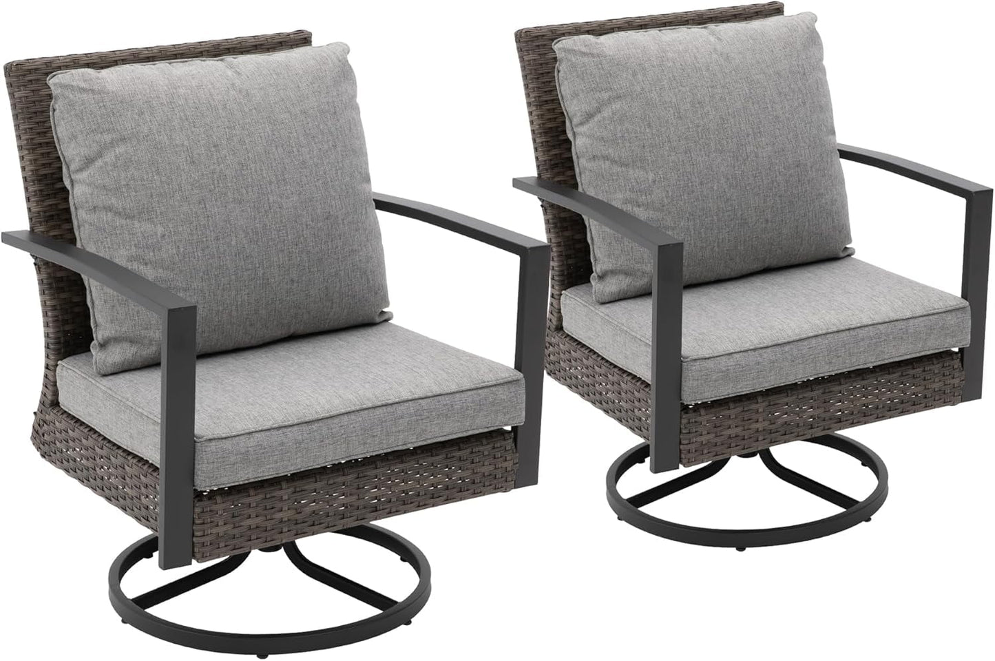Superjoe Patio Swivel Dining Chairs with 360-Degree Rotating, All Weather Rattan Chairs with Water-Resistant Cushions & Metal Frame, Modern Outdoor Rocking Chair for Porch, Bistro, Balcony, Grey