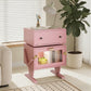 Heynemo Pink Nightstand with LED Light Strips 360¡ã Rotating Drawer, Modern End Table with Glass Door Storage, Wood Bedside Table Cabinet for Living Room, Bedroom