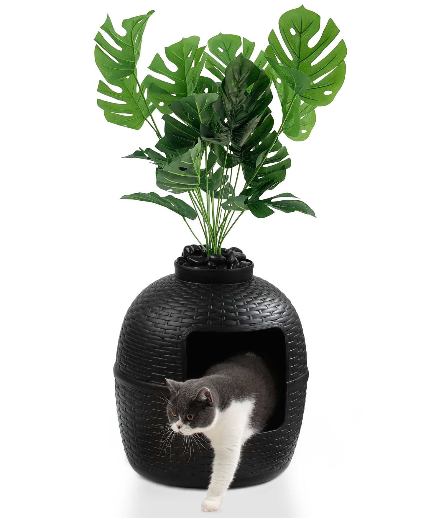 Superjoe Plant Hidden Cat Litter Box Plastic Rattan DIY Home Decor, Black