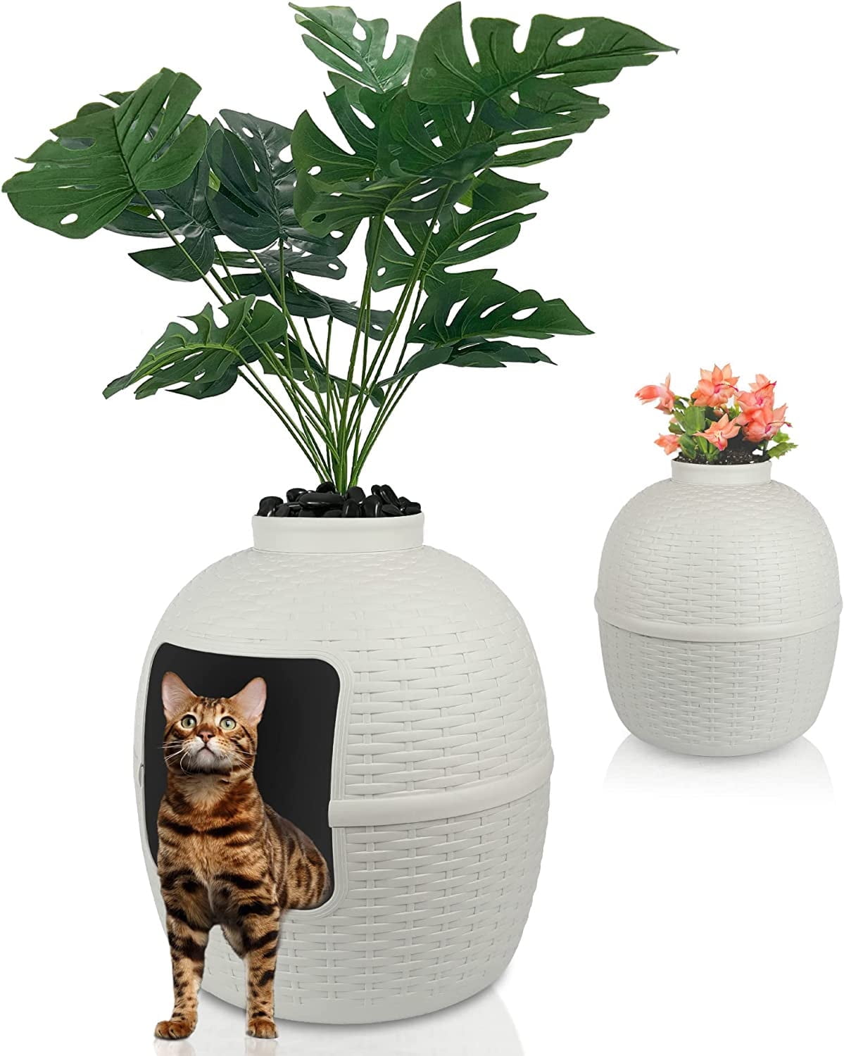 Superjoe Plastic Hidden Cat Litter Box with Decorative Planter,Gray