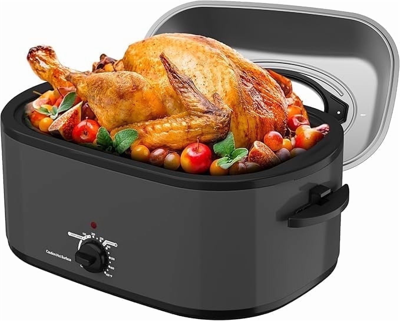 Superjoe Roaster Oven 28 Quart, Electric Roaster Oven with Visible & Self-Basting Lid, Turkey Roaster Oven with Removable Pan & Rack, Variable Temperature Control, Stainless Steel, Grey