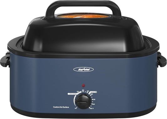 Superjoe 24 QT Electric Stainless Steel Turkey Roaster Oven, Self-Basting Lid Removable Insert Pot , Blue