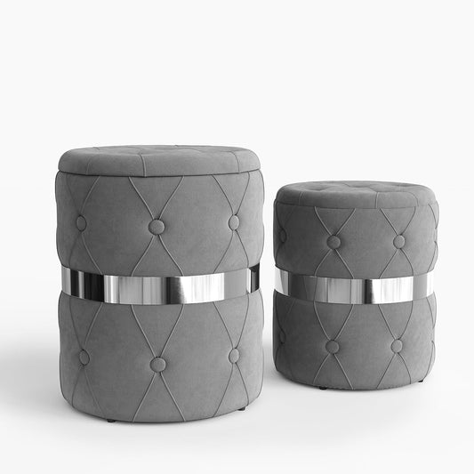 Heynemo Superjoe Storage Ottoman Set of 2 with Storage, Versatile Modern Vanity Stool Chair Footrest Stool, Support 200lbs Padded Seat, for Living Room, Bedroom, Gray