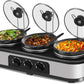 Superjoe Triple Slow Cooker, 3x1.5 Quart Electric Slow Cooker Buffet Server, Food Warmer Cooking Pot, Adjustable Temp Removable Ceramic Pots Lid Rests