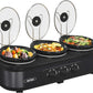 Superjoe Triple Slow Cooker Buffet Servers and Warmer,3 Pot Food Small Mini Manual Slow Cooker with Adjustable Temp Stainless Steel Lid Rests,Removable Ceramic Pot,4.5 QT