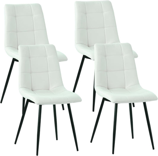 Royalcraft Modern Kitchen Chairs, Dining Chairs Set of 4, White Dining Chairs with Cushion Seat and Metal Legs for Living Room, Bedrooms, Kitchen, Beige