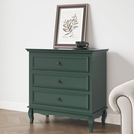Green 3 Drawer Dresser, Modern Wood Chest, Silent Slide Organizer for Bedroom, Living Room