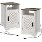 RoyalCraft White Nightstand with Charging Station, Farmhouse Bedside Table with X-Shaped Design,Wooden Rustic End Table with Large Storage Room and Shelf for Bedroom, Living Room