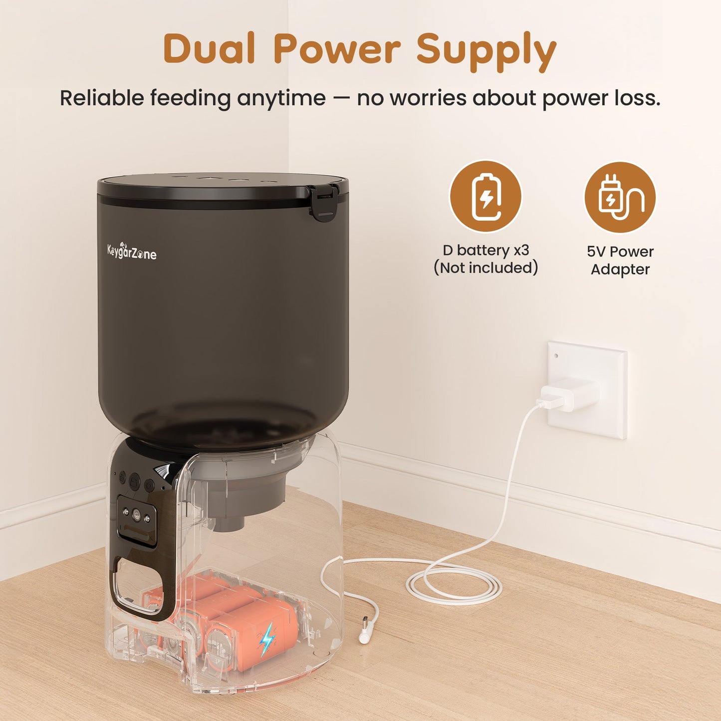 Smart Automatic Pet Feeder with HD Camera, WiFi App Control, Dual Power Supply & Voice Recording for Cats and Small Dogs, Black