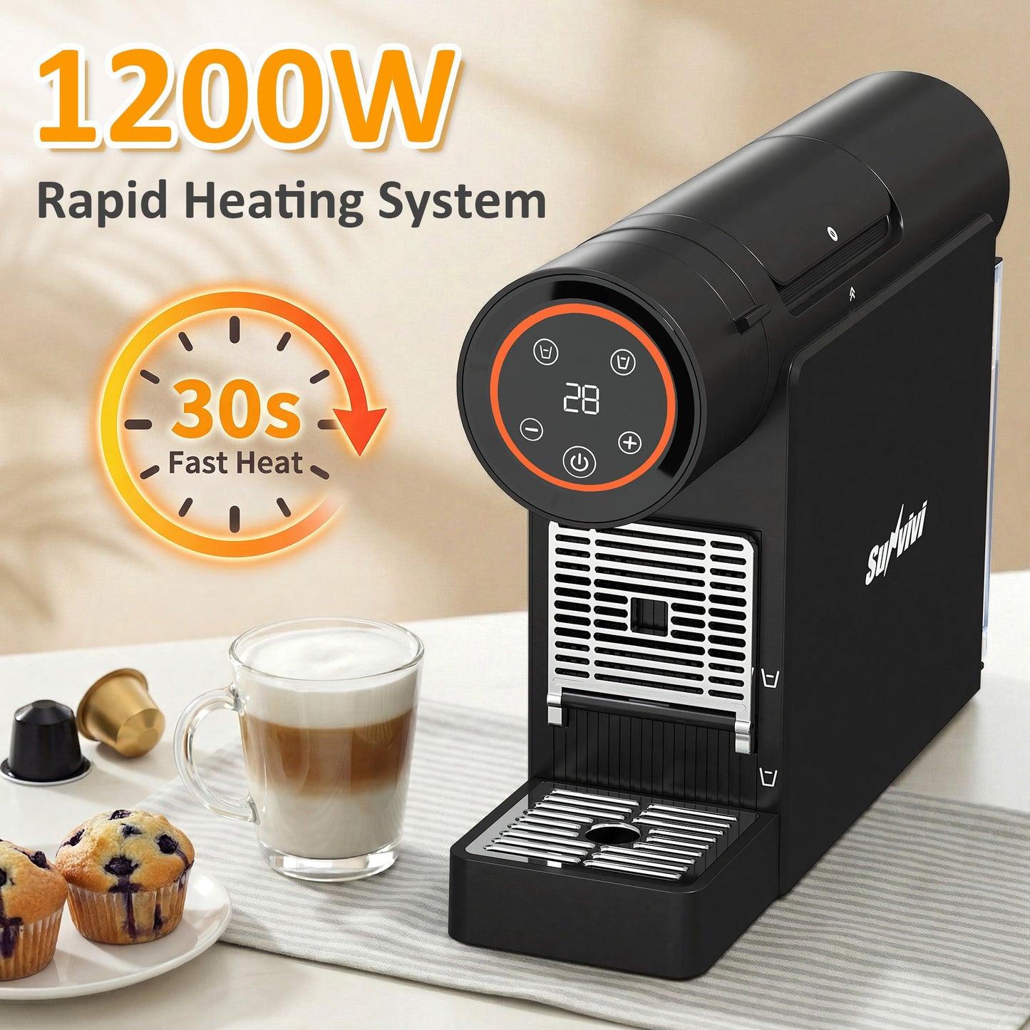 Heynemo Espresso Pod Machine for Home, Capsule Coffee Maker for NS Original Pods, 20 Bar Single Serve Mini Pod Maker with 22oz Removable Water Tank, Adjustable Cup Tray for Home & Office, Black