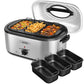 Heynemo 24 QT Electric Roaster Oven with 3 Compartments, Self-Basting Lid, Red