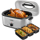 Heynemo 24 QT Electric Roaster Oven with 3 Compartments, Self-Basting Lid, Red