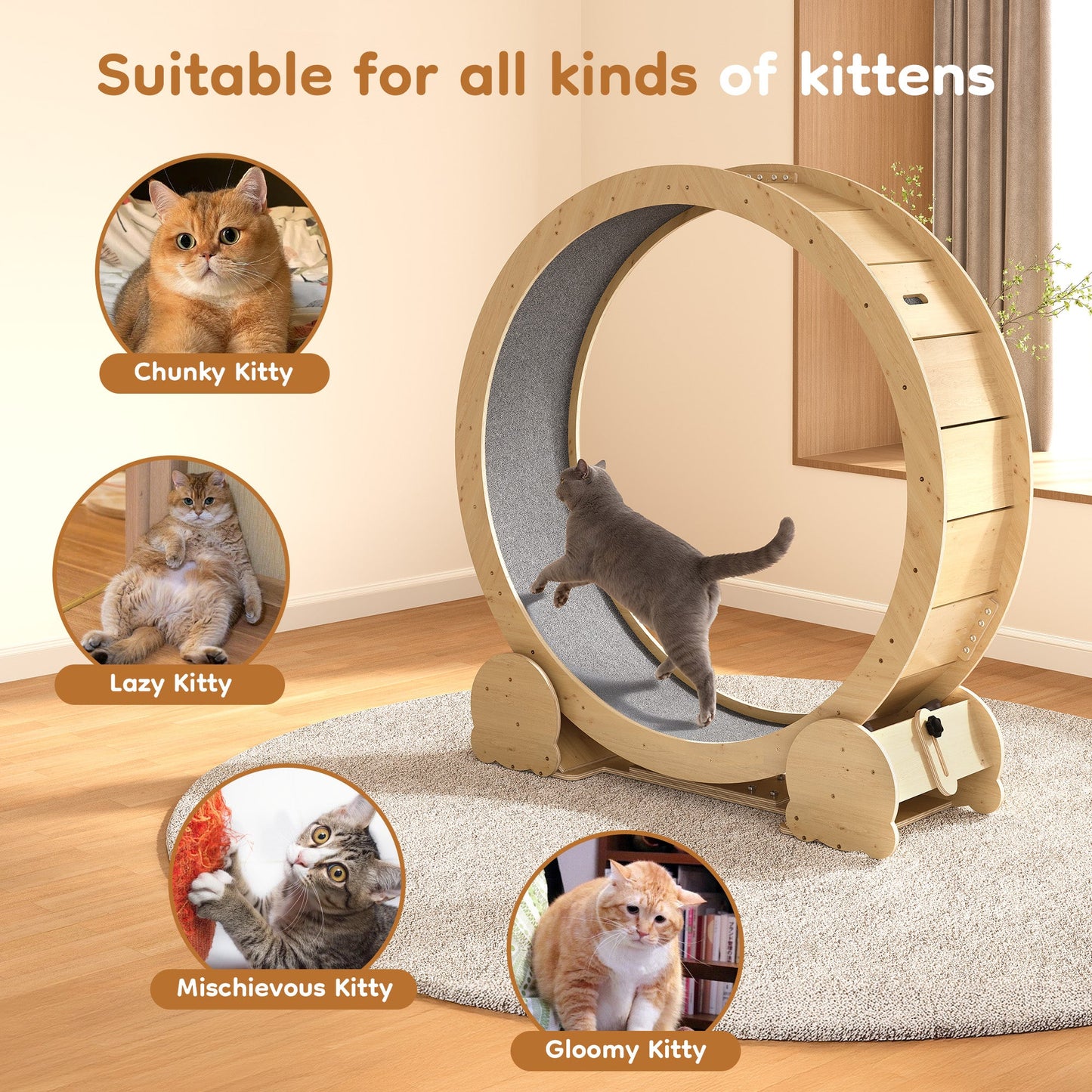 Keygarzone Cat Exercise Wheel for Indoor Cats – 46" Running Treadmill with Felt Track