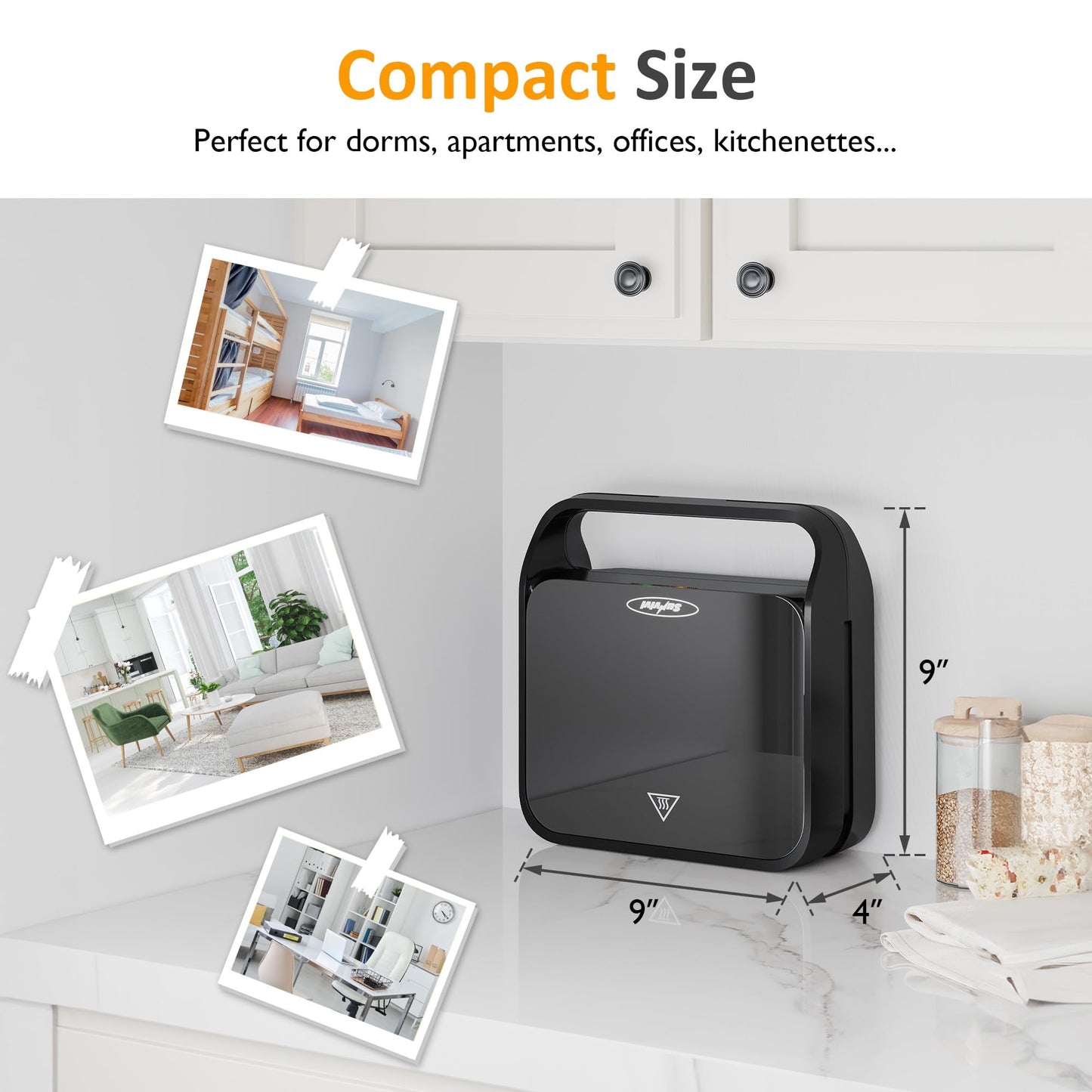 SUNVIVI 3 in 1 Sandwich Maker, Electric Waffle Maker with Glass Panel, Removable Plates, Black