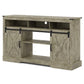 May in Color TV Stand Farmhouse 34 Inch Tall for 65 Inch TV with Sliding Bar Door, Light Grey
