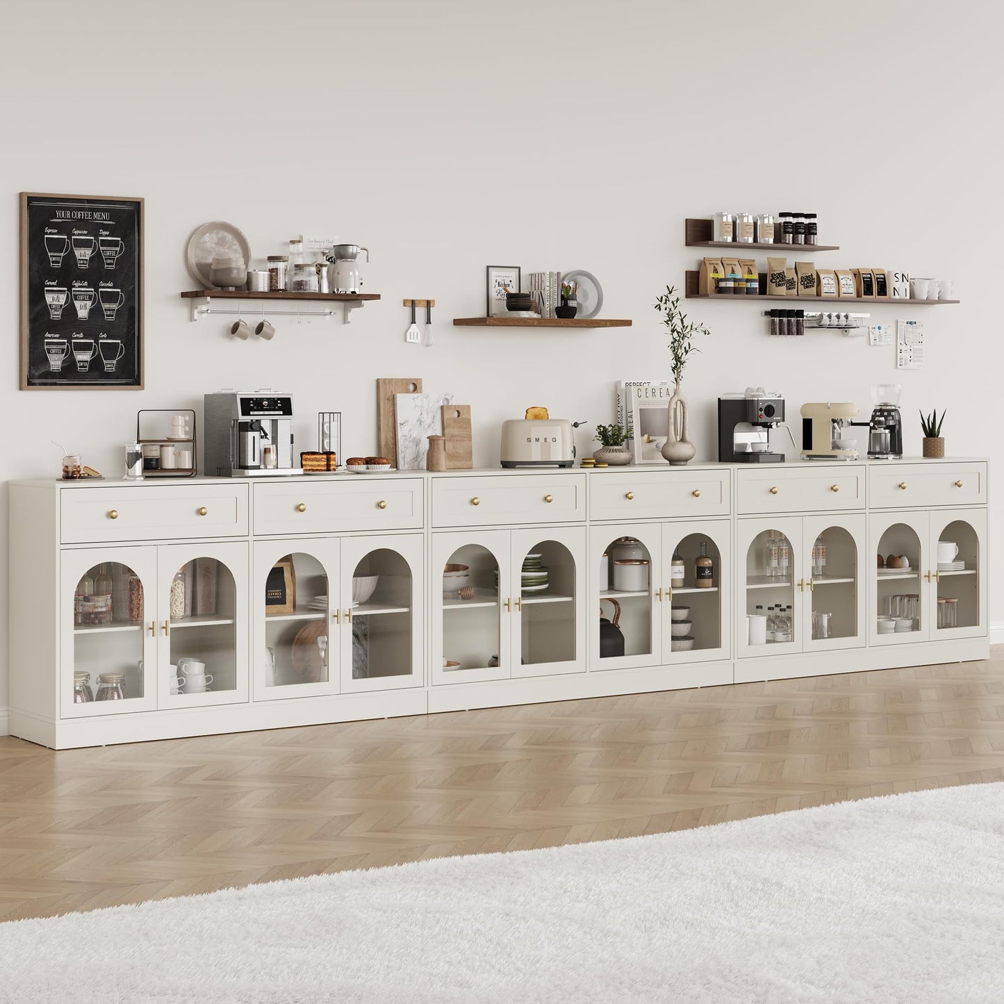 Heynemo Buffet Cabinet with Storage, 55.1" Large Sideboard Buffet Cabinet, Modern Kitchen Cabinet Display Cabinet with 2 Drawers and 4 Doors, Wood Coffee Bar Cabinet for Kitchen Dining Room, White
