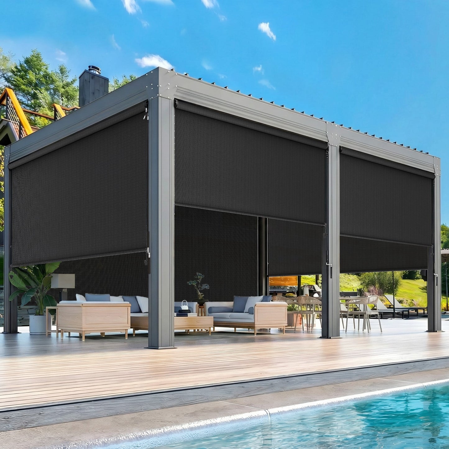 CozyHome Outdoor Roller Shade 8' x 8', Cordless Patio Shade with Crank Handle, 95% UV Protection, Aluminum Privacy Sun Shade for Patio, Black