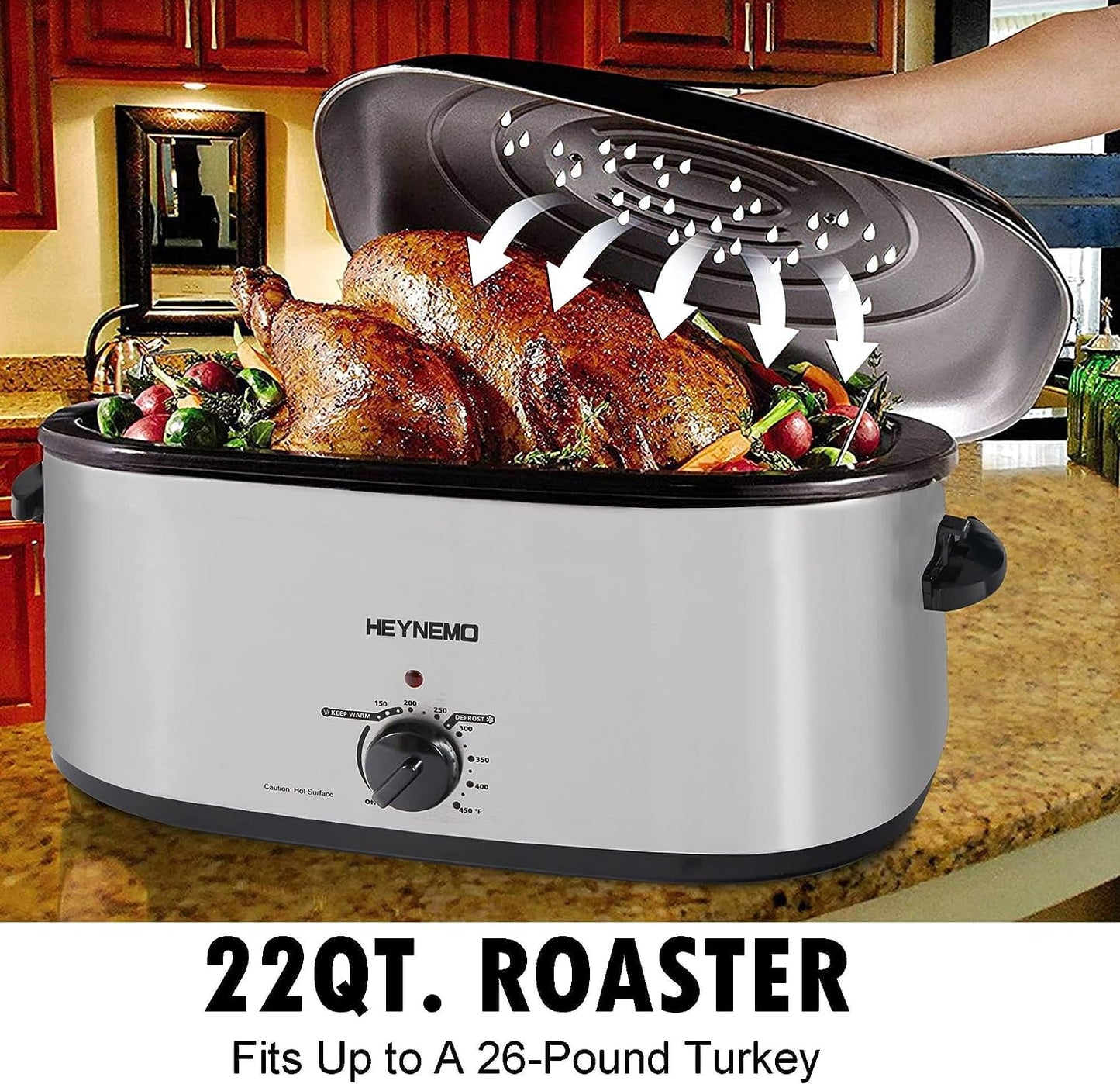 Superjoe 22 Quart Roaster Oven Turkey Oven Chicken Roaster for Cooking Warming, Stainless Steel Silver