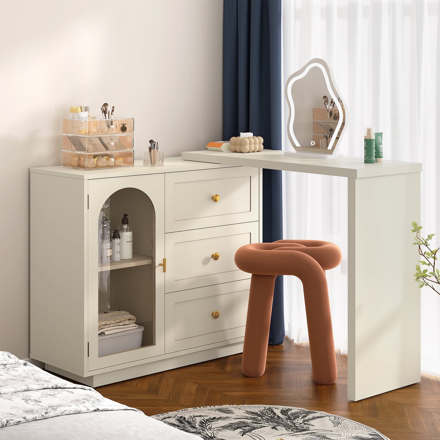 May in Color Modern Dressing Table and Chest of Drawers Combo, 3 Drawers & 1 Door, Perfect for Bedroom, Dressing Room