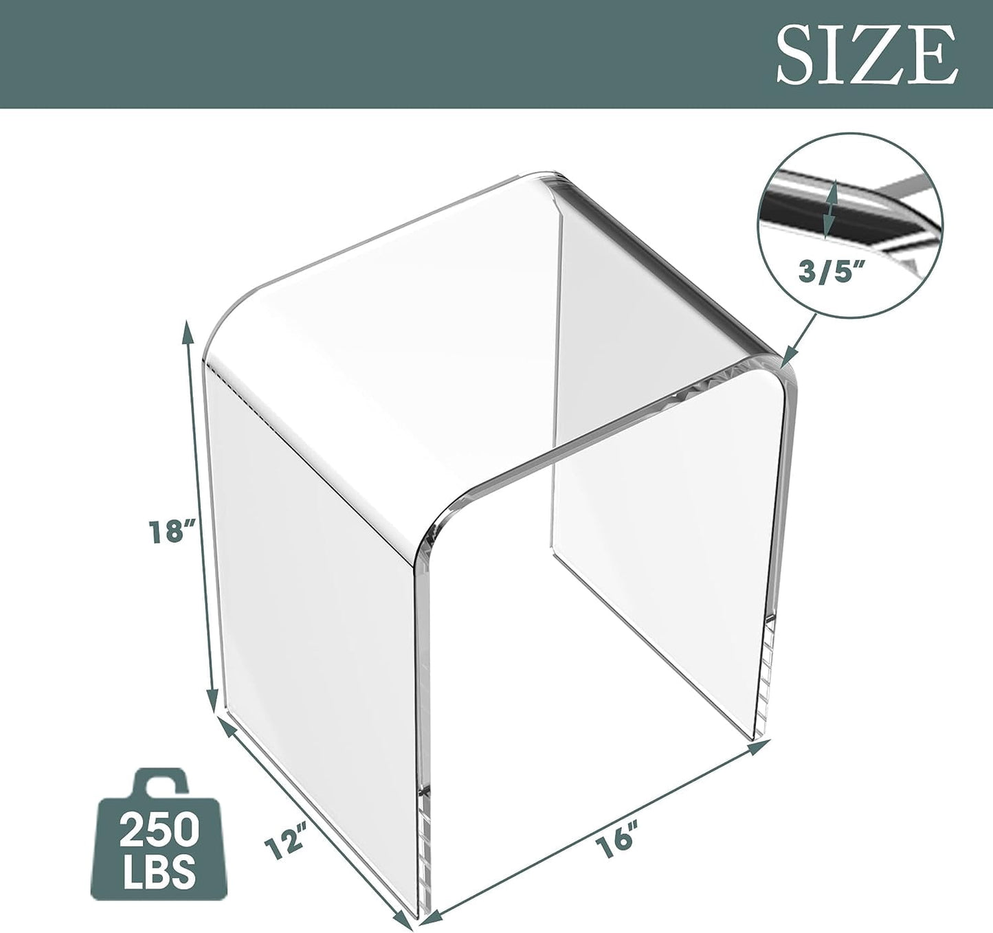 Royalcraft Acrylic End Table Set of 2, Modern Lucite Side Table with Waterfall Edges, Clear