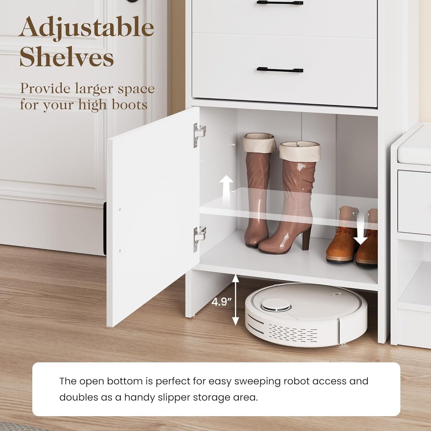 Royalcraft 5-in-1 Shoe Cabinet with Flip Drawer, Entryway Shoe Storage with Pegboard, Adjustable Shelf, Wood Entryway Cabinet, White