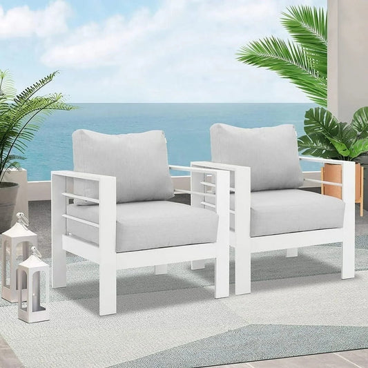 Superjoe Superjoe 2-Piece Outdoor Patio Aluminum Armchair Sofa with Cushions, White