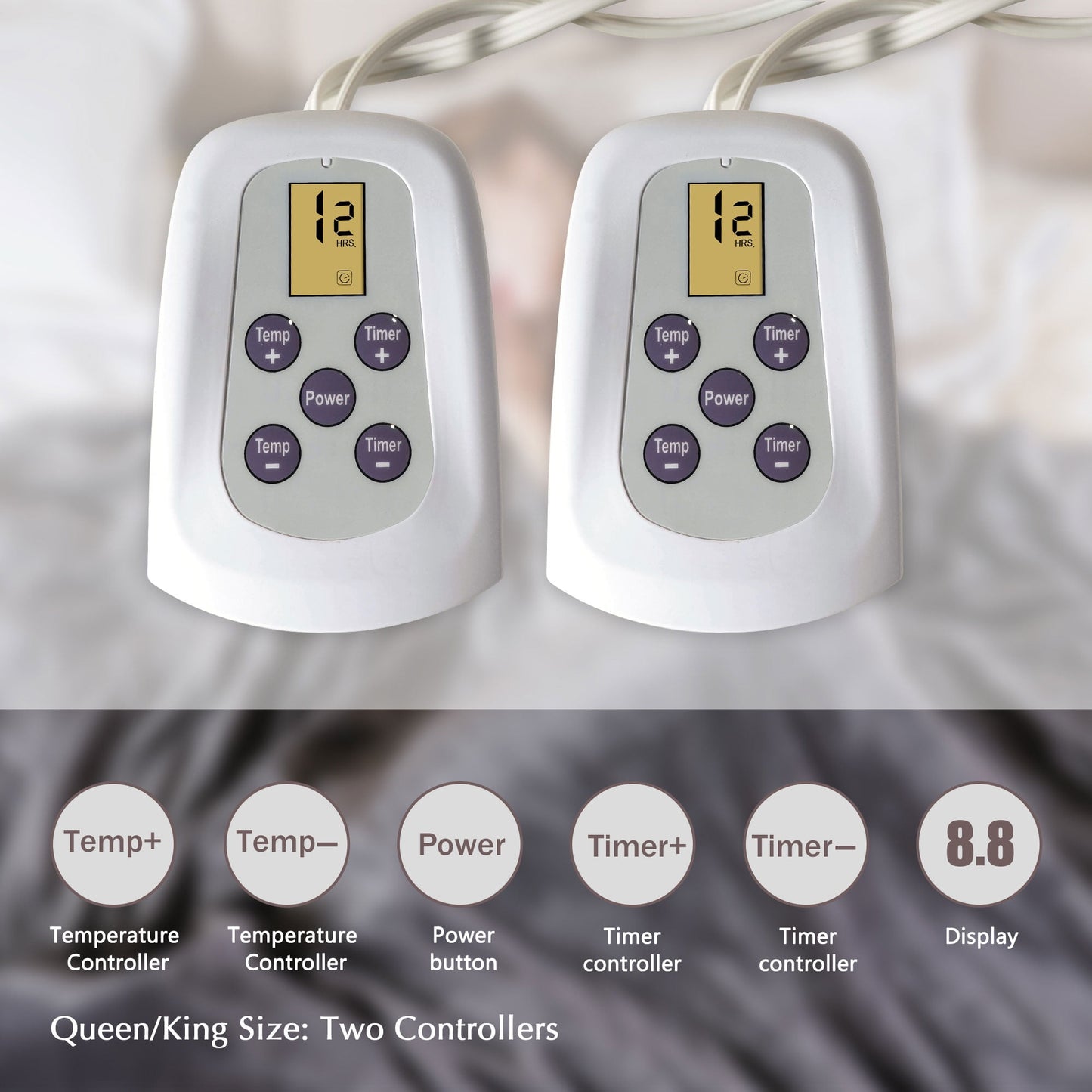 Superjoe Electric Blankets King Size Heated Blanket 100'' x 90'' King Blanket with Dual Controllers, 10 Heat Settings, Auto-off Timer, Gray Warm Gifts