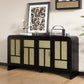 Heynemo 59'' Storage Cabinet with 4 Rattan Door (Set of 2), Boho Sideboard Buffet Cabinet with Adjustable Shelves, Large Entryway Table for Kitchen, Hallway, Dining Room, Living Room, Office, Black
