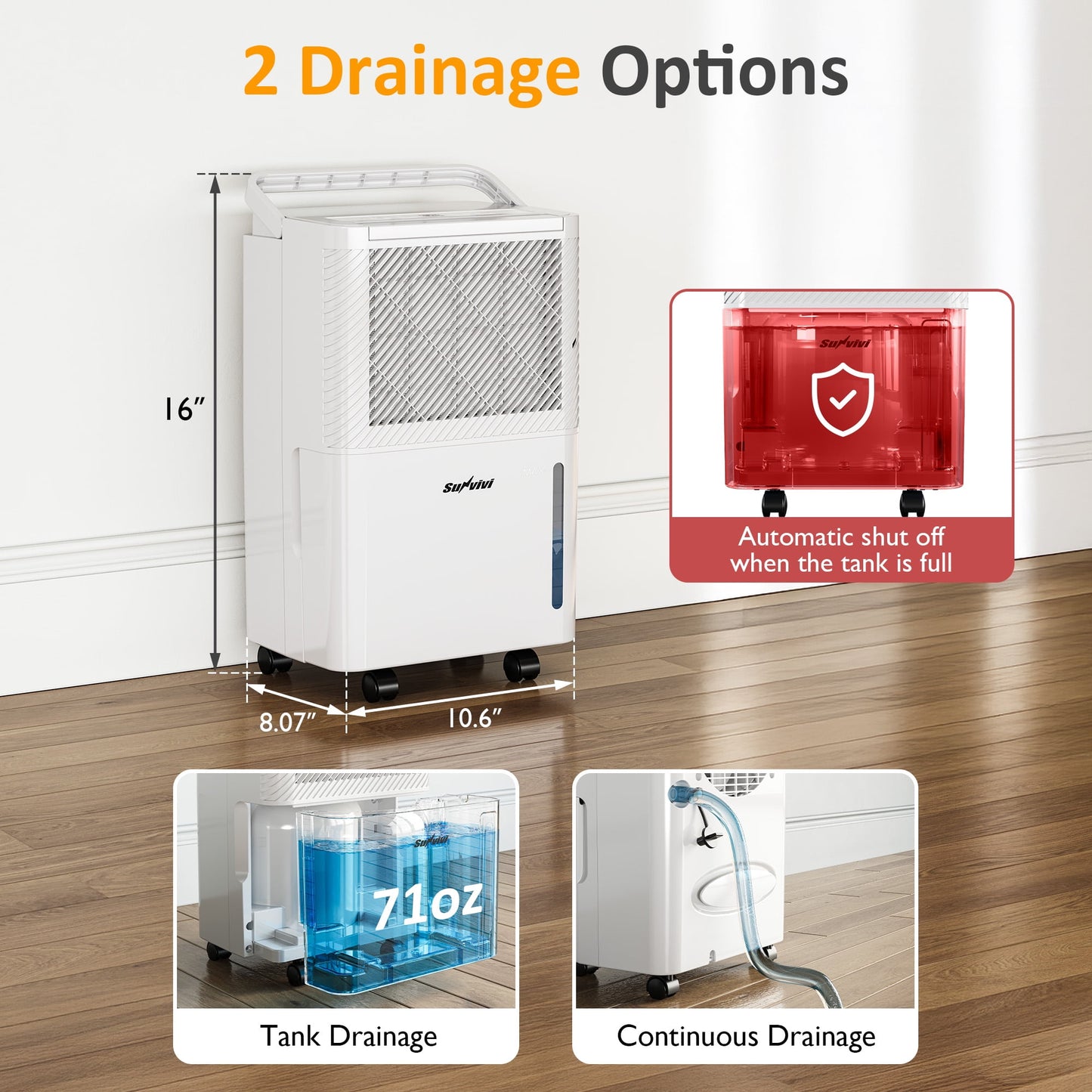 Cozy Home 22 Pint Dehumidifier for Home 1500 Sq Ft with Drain Hose & 71oz Tank, Portable Dehumidifiers for Basement Bedroom Bathroom