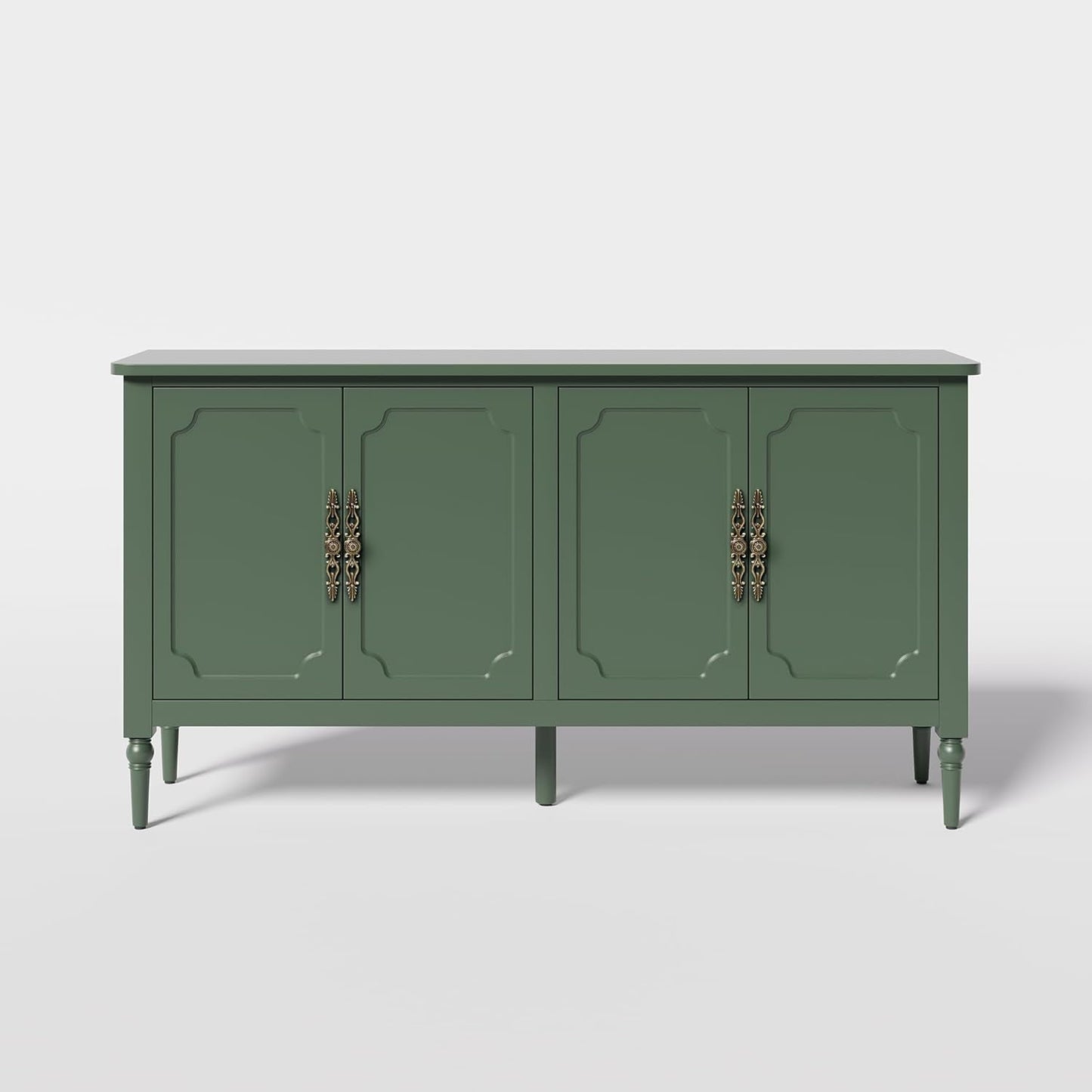 Superjoe Console Cabinet, 58'' Mid Century Modern Pantry Cabinet, Wood Buffet Cabinet, Media Cabinet with 4 Doors, Accent Cabinet for Entryway, Living Room, Bedroom, Dining Room (Green)