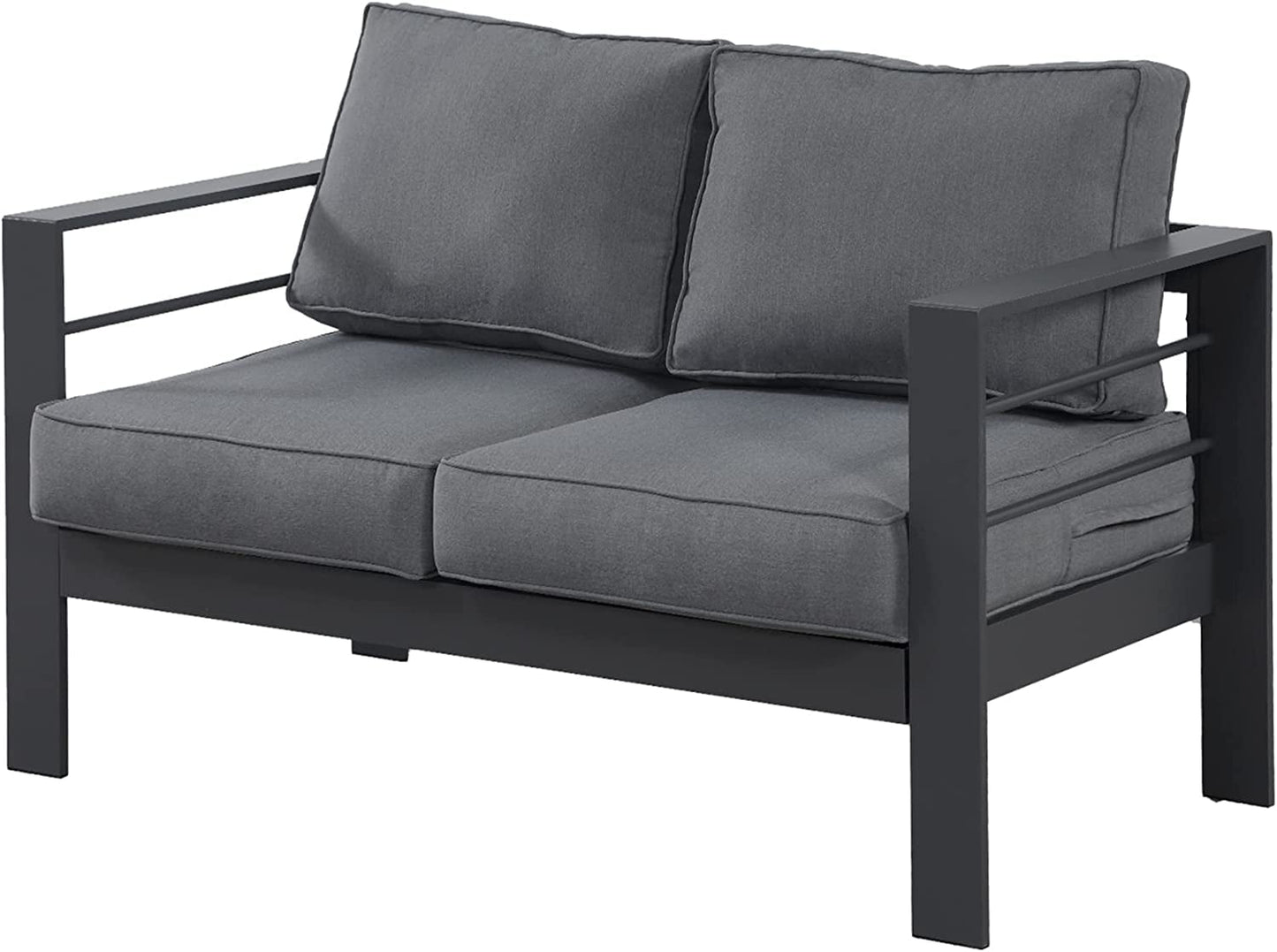 Superjoe Outdoor 2 Seats Patio Aluminum Sofa Furniture, All-Weather Couch Loveseat Gray Metal Chair with Cushions, Dark Grey