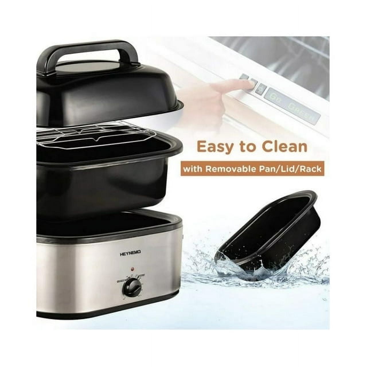 24 Quart Electric Roaster Oven, Stainless Steel Buffet Turkey Roaster Oven with Self-Basting Lid Removable Pan, Silver