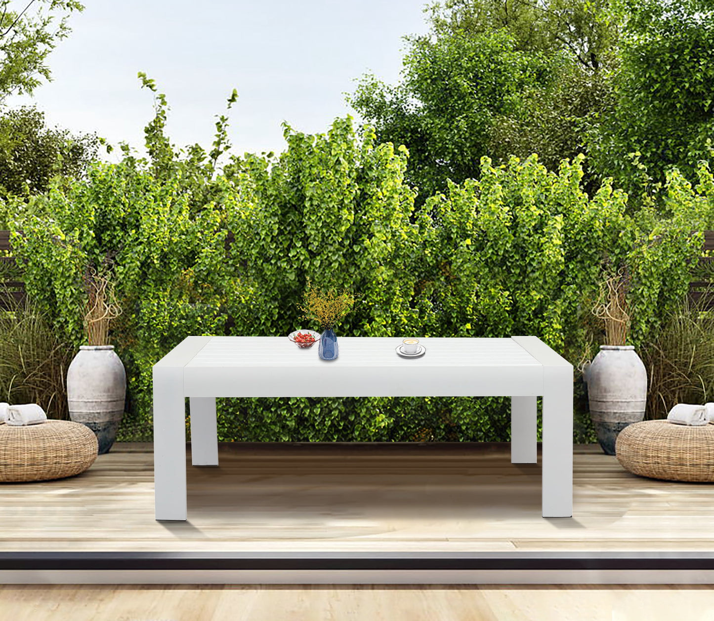 Superjoe Outside Patio Aluminum Coffee Table, Outdoor End Table with Aluminum Frame, Modern All-Weather Metal Rectangle Table Garden Furniture, White