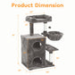 Heynemo Multi-Level Cat Tree Tower for Large Cats with Scratching Posts, Condos, Perch, Hammocks & Toys ÿ Modern Indoor Cat Jungle Gym for 2ÿ3 Cats, 19.7" x 15.7" x 35.8", Grey