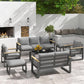 Heynemo 2 Pieces Aluminum Outdoor Patio Ottoman Set, Outdoor Foot Stools with Thick Cushion, Small Seat Furniture for Porch Balcony Backyard, Grey