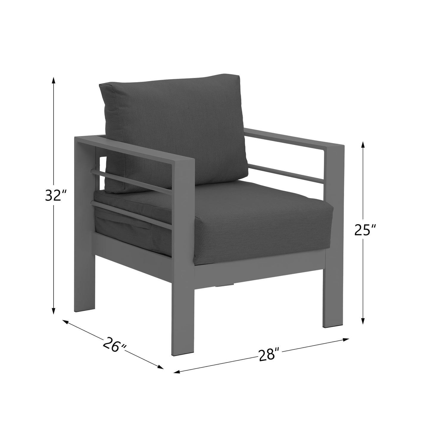 Heynemo Metal Patio Furniture Chairs Set of 2, Aluminum Outdoor Armchairs with Cushions, Dark Grey