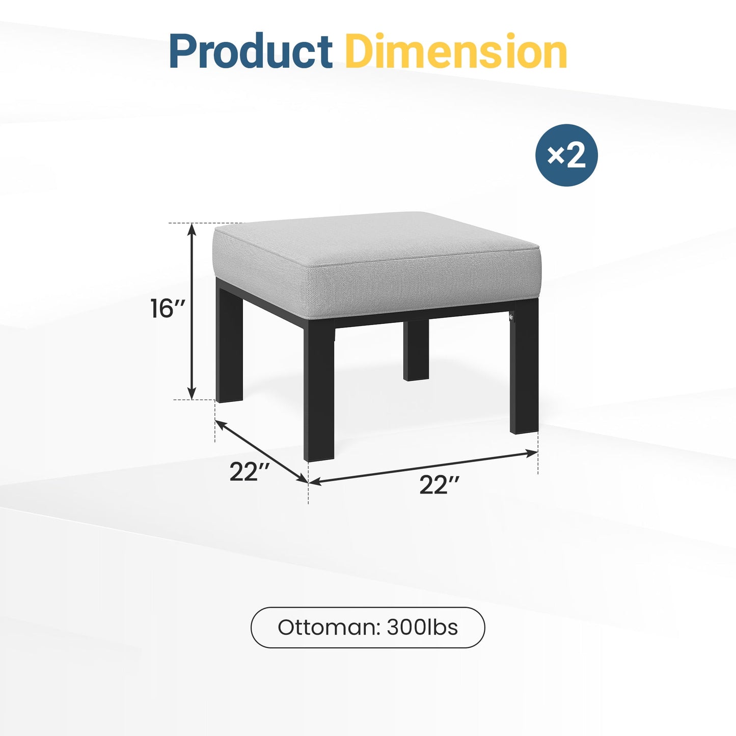 Heynemo Patio Furniture Footstools Metal Ottomans Set of 2, Metal Outdoor Ottomans with Upgraded Cushions, All-weather Outdoor Footrest Seat for Balcony, Garden, Deck, Backyard, Black
