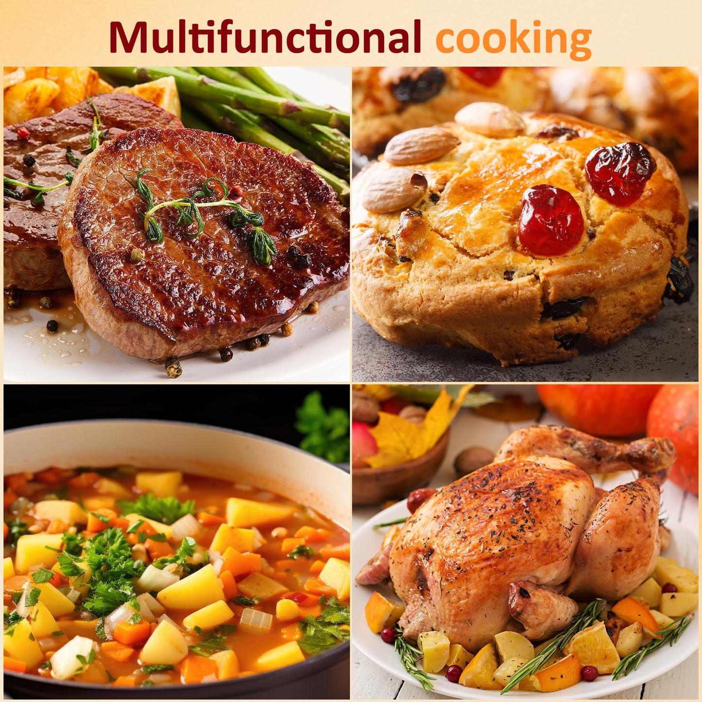 Sunvivi Electric Roaster Oven 20 Qt with Self-Basting Lid, 150-450°F Temp Control, Gray
