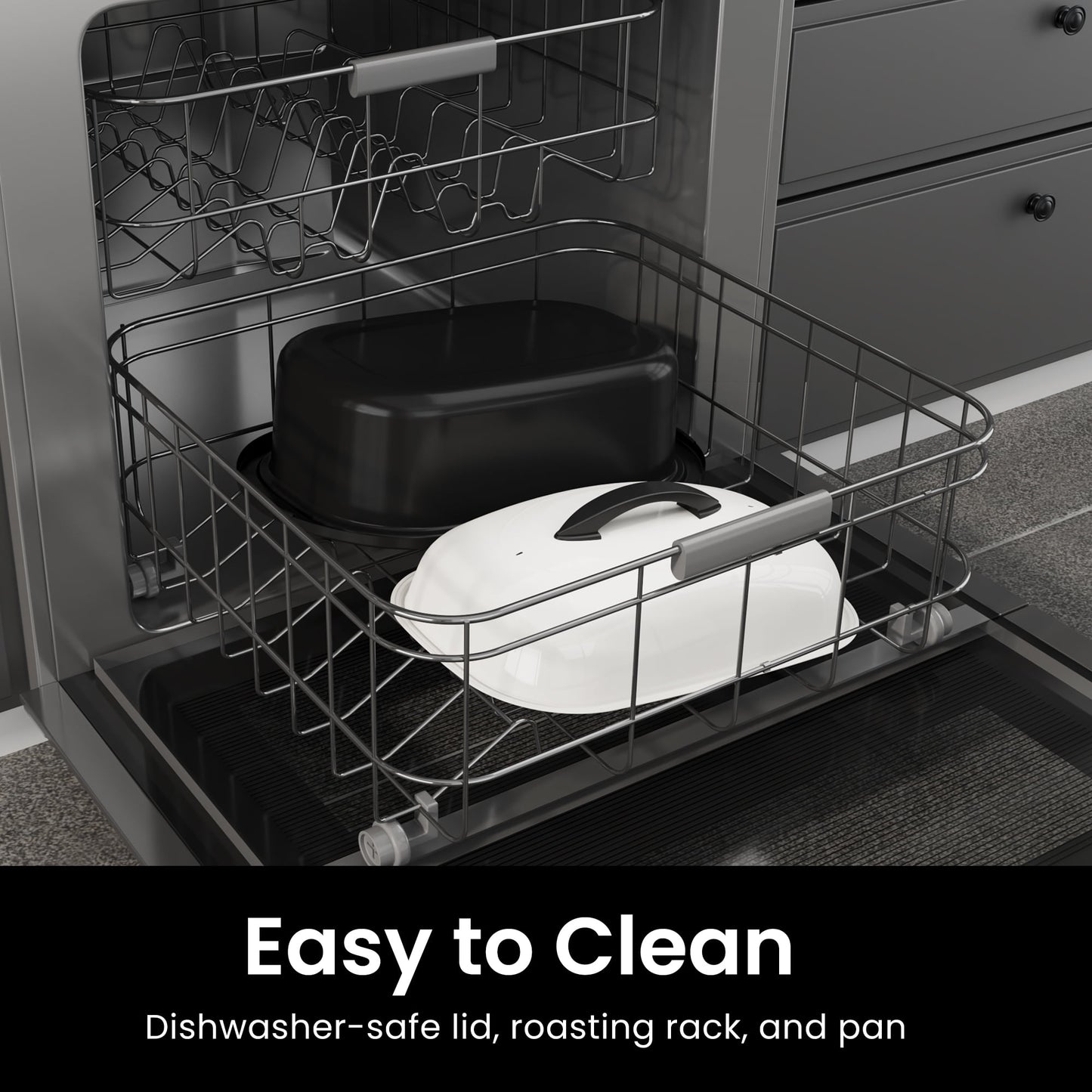 Sunvivi Roaster Oven with Self-Basting Lid, 20qt Electric Roaster with Removable Pan & Rack, Turkey Roaster Oven with Defrost & Warm Function, Stainless Steel, White