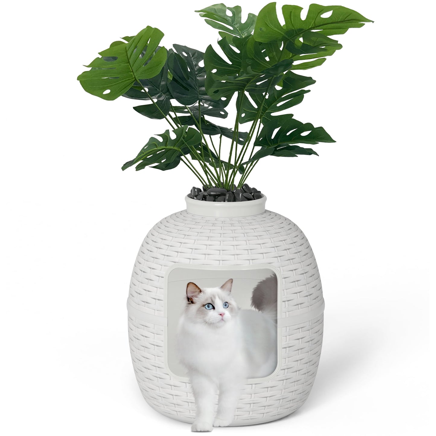 Superjoe Plastic Hidden Cat Litter Box with Decorative Planter,Gray