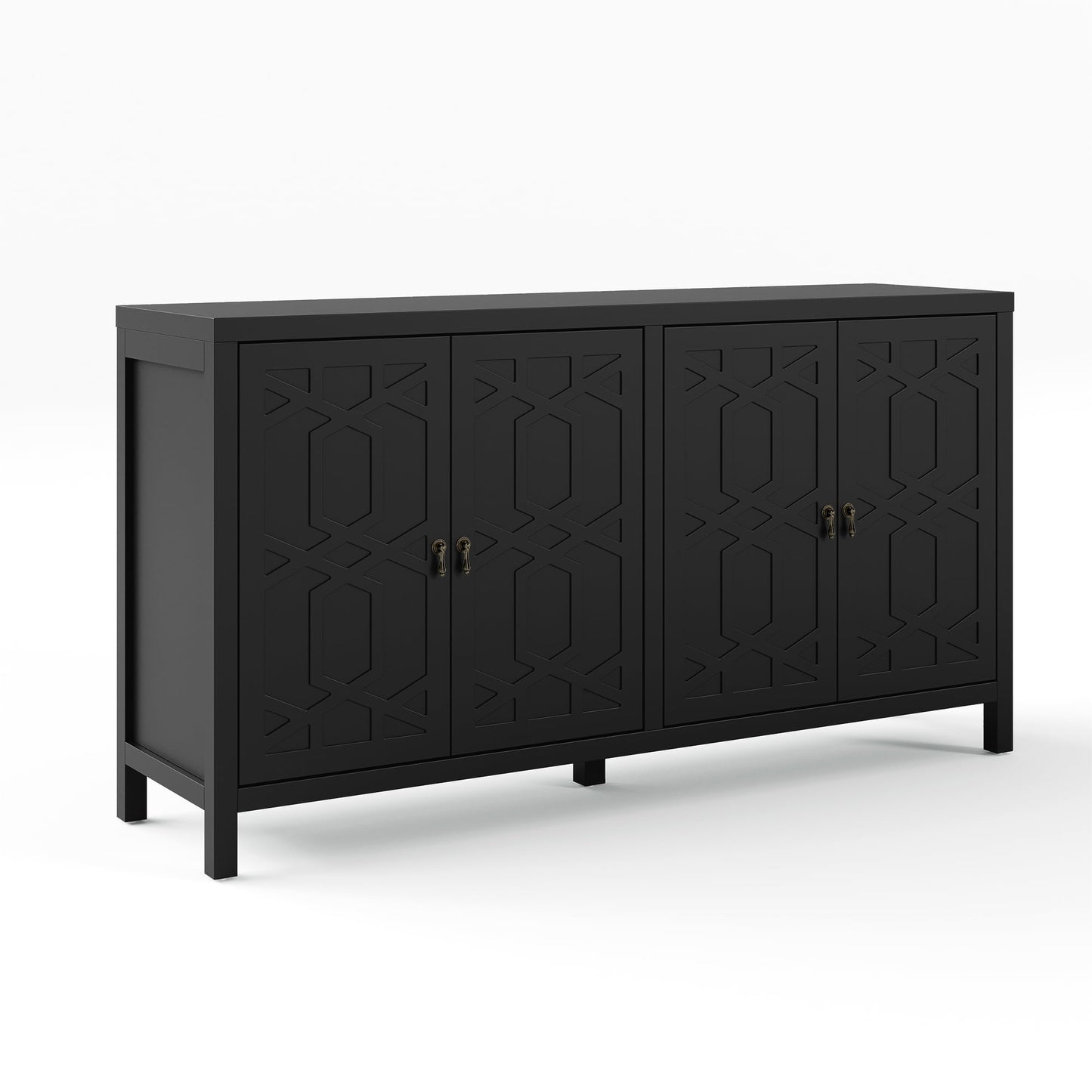 May in Color Sideboard Buffet, 58" Modern Buffet Cabinet with 4 Doors and Adjustable Shelves, for Entryway, Dining Room, Living Room, Bedroom, Black
