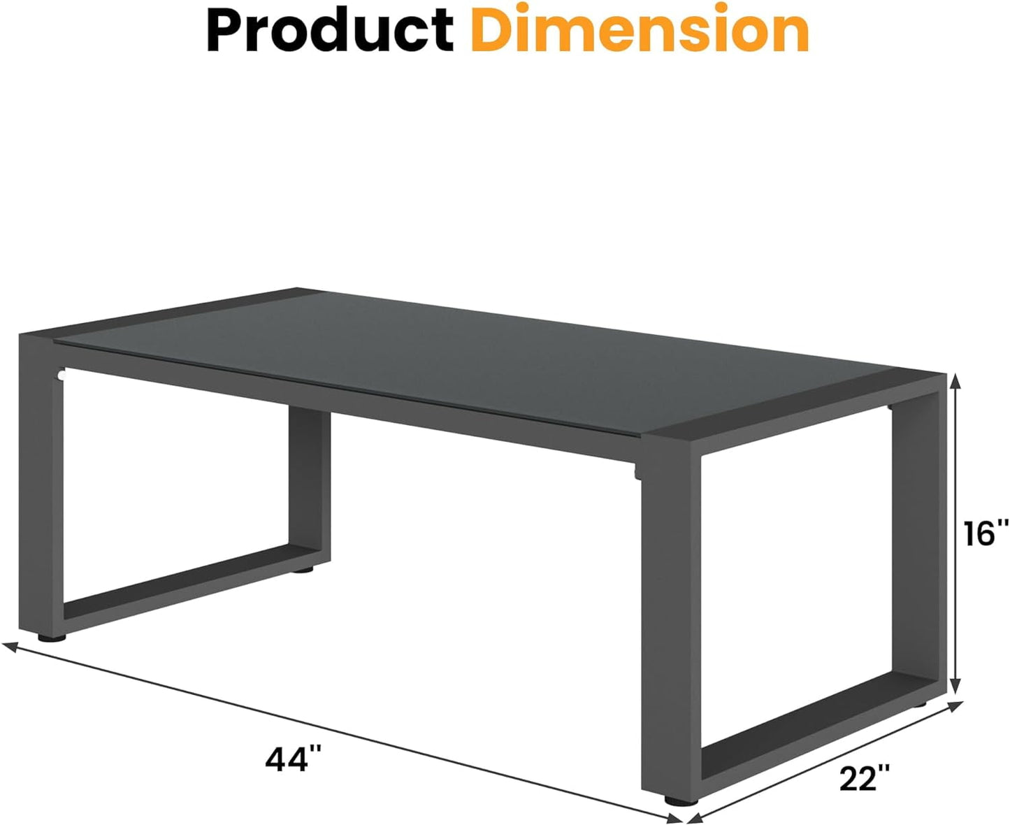 Mayincolor Aluminum Outdoor Coffee Table, All-Weather Metal Rectangular Patio Side Table with Tempered Glass Top, Patio Tables for Porch Backyard Garden, Grey