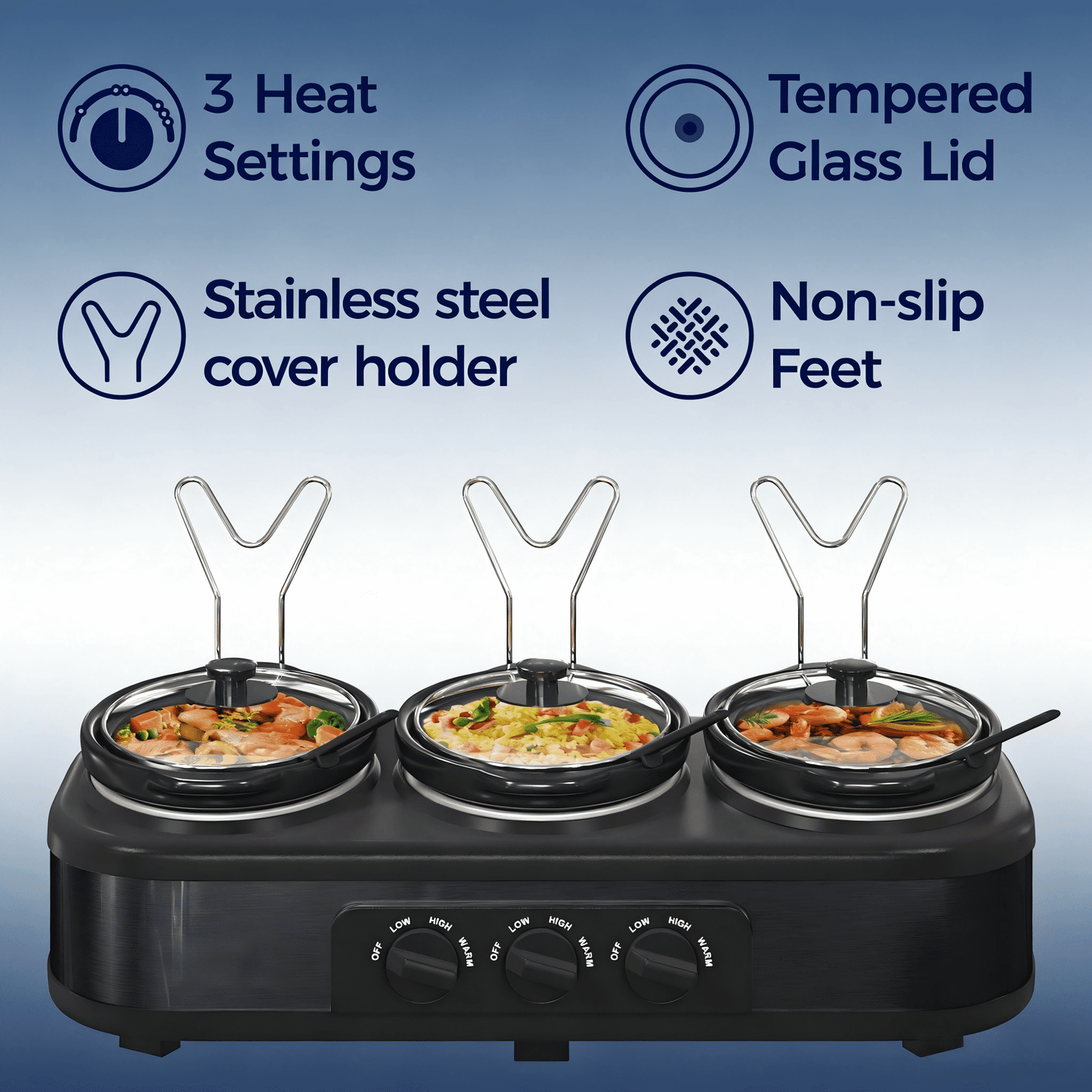 3 Pot Slow Cooker Set, Triple Slow Cooker with 3¡Á1.5QT Removable Ceramic Crocks, 4.5QT Total, Adjustable Temperature for Family Dinner & Party,SL