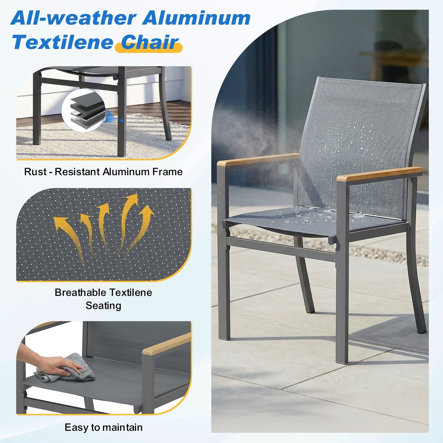 Heynemo 7-Piece Outdoor Dining Set with Patio Table, Aluminum Patio Table Set for 6 Persons with HDPS Tabletop, for Garden, Deck, Gray