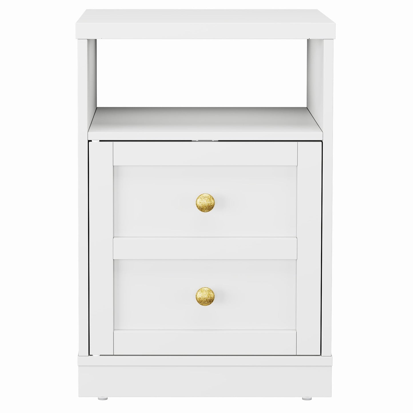 Heynemo white Nightstand with Storage Shelf & Door, Faux Drawer Design End Table, Compact Side Table for Bedrooms, Dorm Rooms & Small Spaces, Set of 1
