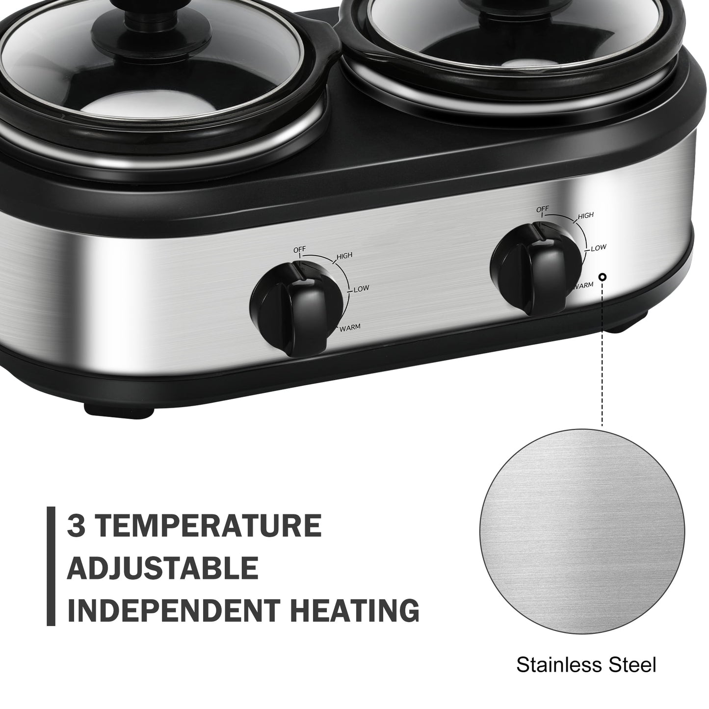 Cozy Home Superjoe 2.5 qt Dual Pot Stainless Steel Crock Electric Slow Cooker