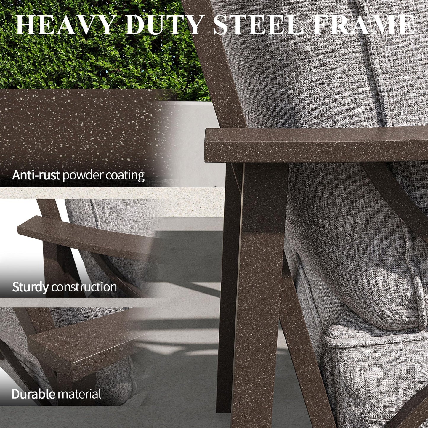 Heynemo Outdoor Patio Furniture Set, 2 Piece Patio Conversation Set, Metal Furniture Set with 3 seat Sofa for Porch Backyard, Black Metal Chair with Gray Cushions